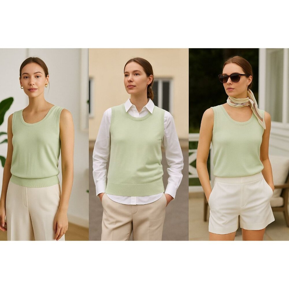Rondina Women Mint Soft Sleeveless Top M Silk Cotton Clean Girl Old Money Sage